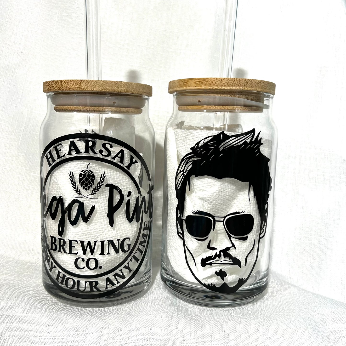 16oz Beer Can Glass, Lid & Glass Straw