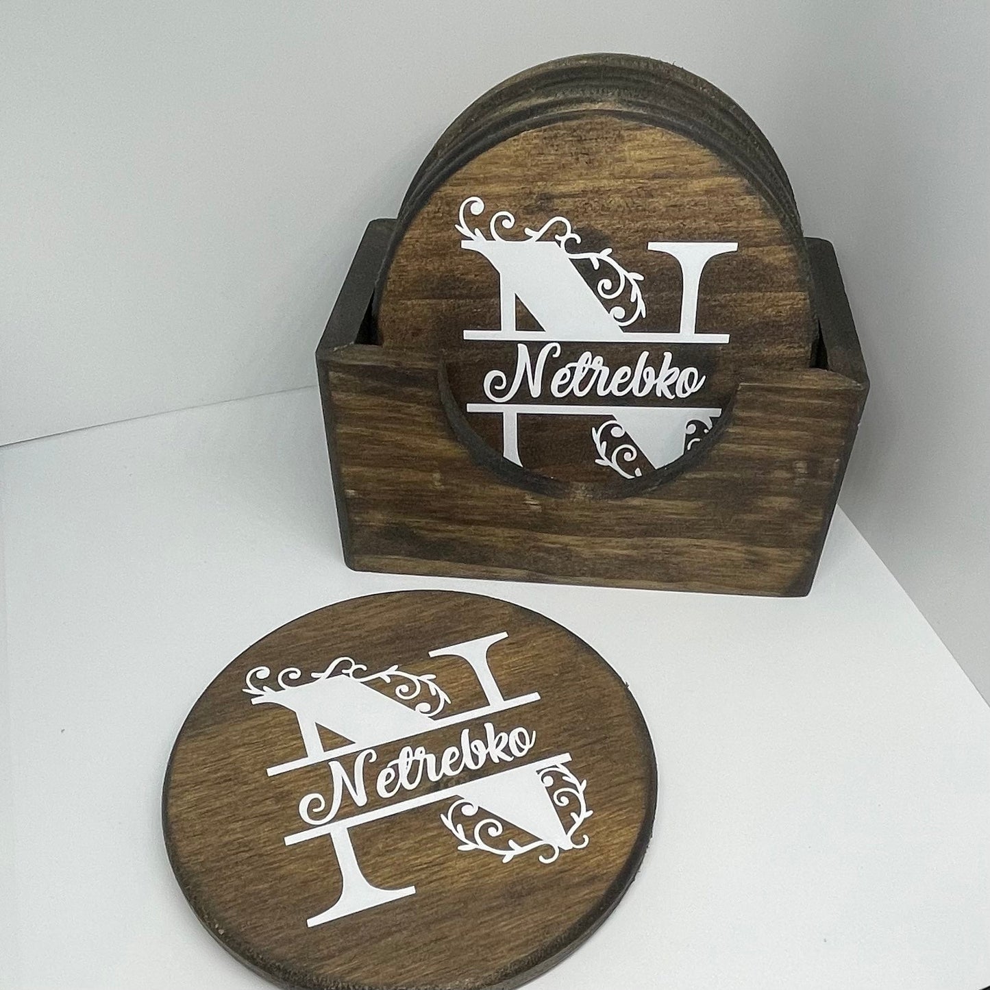 Custom Wood Coaster Set with Holder