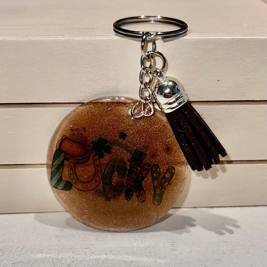 St Patrick's Day Lucky Coffee Keychain with Tassle