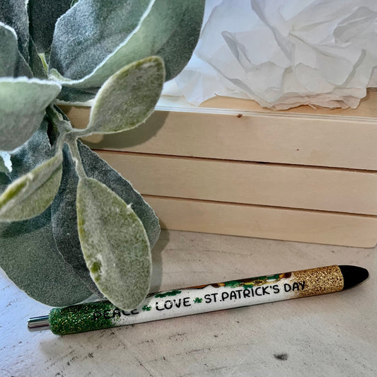 Peace Love St Patrick's Day RTS Glitter Pen