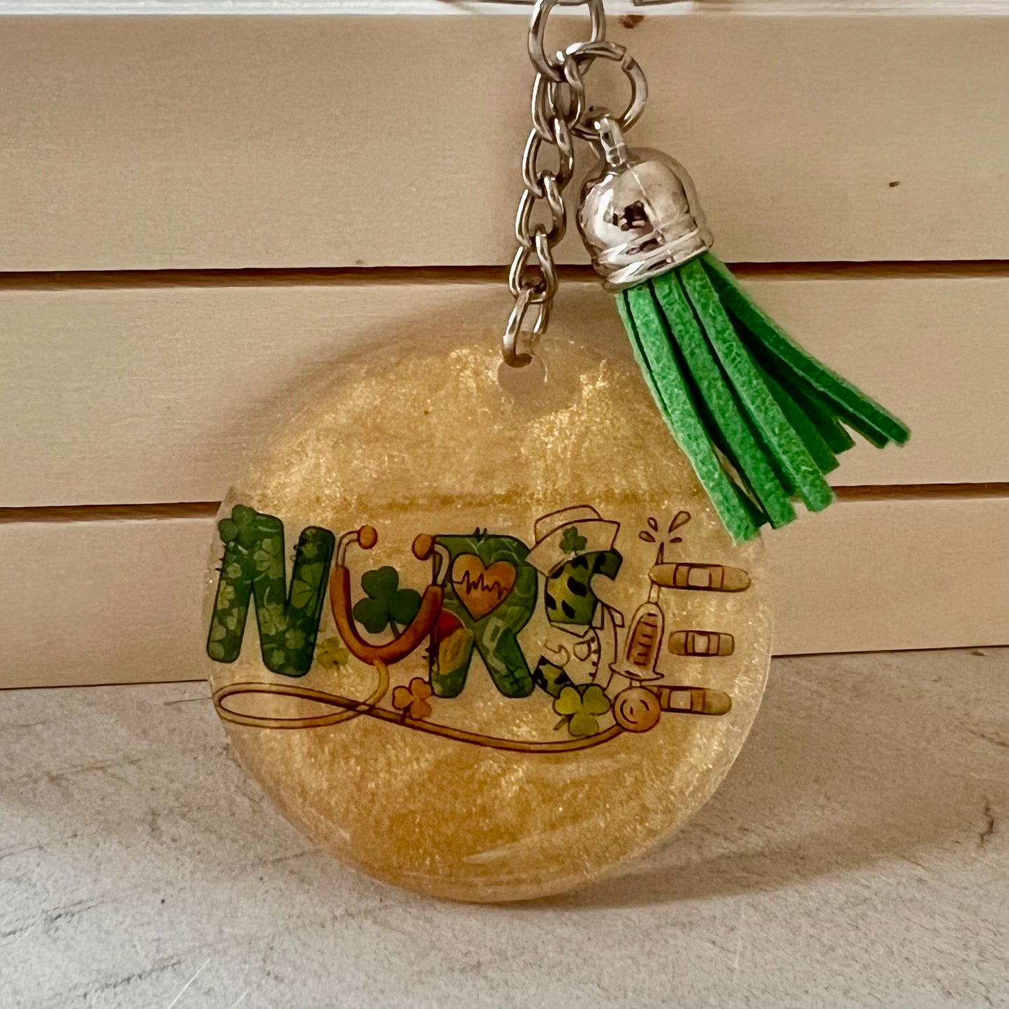 St Patrick's Day Nurse Keychain with Tassle